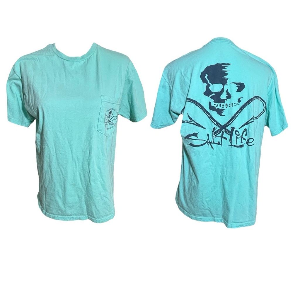 Men’s Pale Sea Green Salt Life Cotton Short Sleeve T Shirt Hook Design Medium